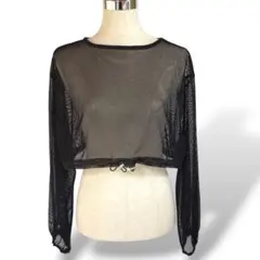 ウィゴー レディース メッシュ カットソー ショート丈 ドロスト 黒 春 夏のサムネイル