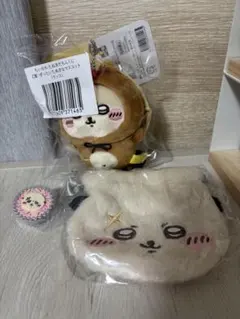 ちいかわ たぬきだもんくじ ラッコ C賞マスコット おかお巾着 ガシャ3点セット