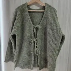 LOWRYS FARM 前後2way リボンカーディガン F カーキ