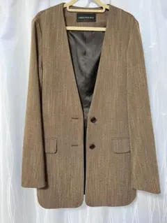 アーバンリサーチ スラブヘリンボーンノーカラージャケット 美品 BROWN 36のサムネイル