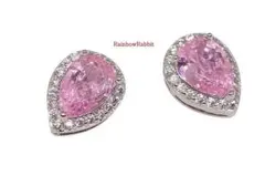 18K RGP プラチナ ダイヤ CZ ピンク 雫 ピアス yp5084