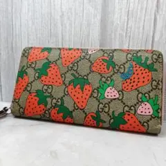 グッチ 長財布 ラウンド GGスプリーム ストロベリ - イチゴ