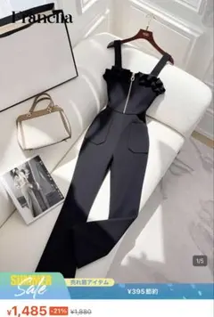 SHEIN Francha ブラック ジッパーサロペット オールインワンのサムネイル