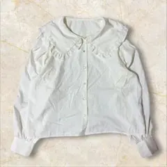 レディース シャツ ブラウス ホワイト 白 M フリル 長袖 キレイめ 古着