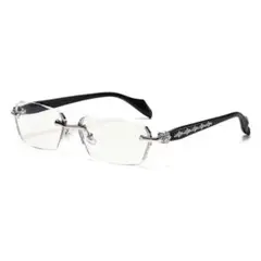 【即購入OK⭕️】リムレス シルバー クロス 伊達メガネ UVカット 男女兼用