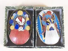【未使用】中国美術 七宝焼 京劇マスク② 2個セット 蓋物/小物入れ/ピルケース