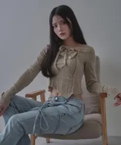 Anita button knit tops beige