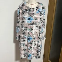 花柄チェック柄 オフタートル チュニック