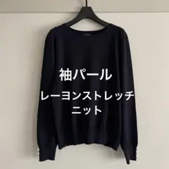 極美品 アンタイトル 袖パール 大きいサイズ 4 レーヨンストレッチ ニット