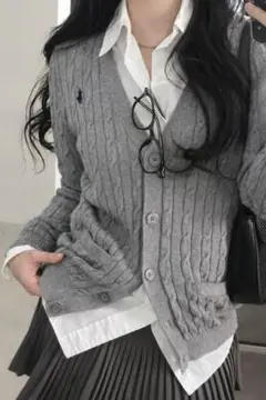 ❤️ ラルフローレン ケーブルニットカーディガン グレー M 人気