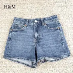 H&M デニムショートパンツ ハイウエスト ウォッシュ加工 コットン カジュアル