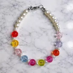 カラフルビーズブレスレット パールミックス 平成系アクセ