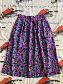 vintage 花柄 フレアスカート レトロ 古着 フラワー 紫 ヴィンテージ