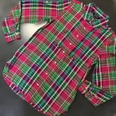 美品POLO RALPH LAUREN長袖チェックシャツ 胸元フリル付き160