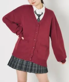 WEGO Vネックカーディガン 赤 えんじ ワインレッド なんちゃって制服