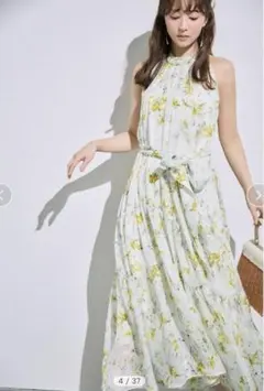 FRAY I.D ホルターネックシアープリントワンピース YEL