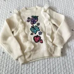 アナスイ　アイボリー フリル花柄刺繍セーター M
