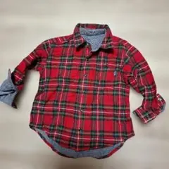 赤と緑のチェック柄長袖シャツ