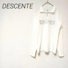 DESCENTE ホワイト長袖ポロシャツ ジッパー付き　XL