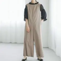 Du noir スクエアネック ワイド イージー サロペット オールインワン