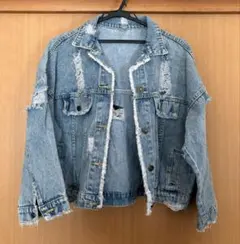 ダメージ加工 デニムジャケットGジャンオーバーサイズ ヴィンテージ風ライトブルー