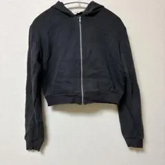 H&M パーカー フード ジップアップ 無地 150 M 黒 綿 散歩 短め丈