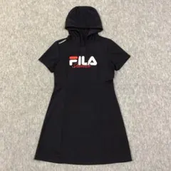 FILA フィラ 半袖ワンピース フーディ ブラック デカロゴ レディース M