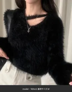 ZOZOTOWN LADY LIKE クロップド丈V開きシャギーニットブラック