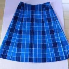 青と白のチェック柄 プリーツスカート ひざ丈