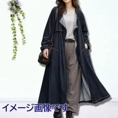 F2001アノネネ✤デニムガウンコート ロング丈 M〜LL相当ネイビー✤わけありのサムネイル