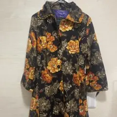 昭和レトロ】ワコール ウール100% ロングガウン 花柄 ベロア風コート L 