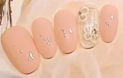 ネイルチップ　ベージュ　お花ペイント　ブライダルネイル ジェル