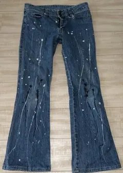 Y2K 極太フレア ペイント加工 デニムパンツ グランジ ブーツカット メンズ
