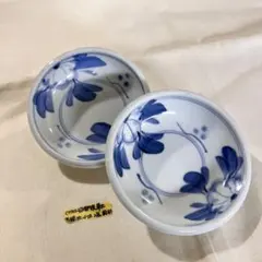 C4702 砥部焼 草土窯 小皿 玉縁皿 呉須花文 2点 ユーズドのサムネイル