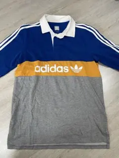 adidas スポーツポロシャツ L 青/オレンジ/グレー