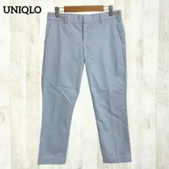 UNIQLO クロップドパンツ ストレッチ W64 ライトブルー ストライプ 綿