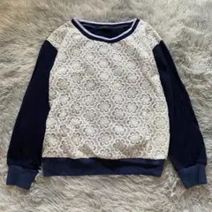 ページボーイ レディース スウェット フリーサイズ 花柄レース ネイビー 白