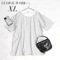 グローバルワーク/TシャツストライプXLサイズコットン半袖クルーネック☘️のサムネイル