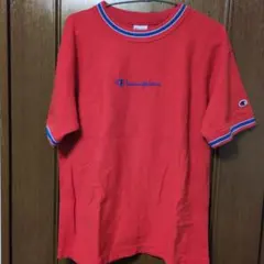 Champion リブ付きレッドTシャツ