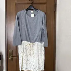 マタニティ グレー/ホワイト プリント柄チュニック M-Lサイズ
