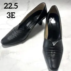 【美品】PISAZ本革3Eパンプス黒22.5cm日本製 外反母趾　通勤