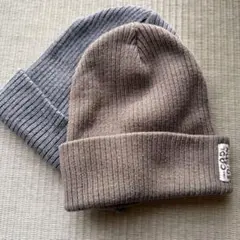 リブ編みニット帽2点セット グレー・ブラウン　ベビー&キッズ