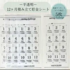 シンプルな貯金チャレンジシート [Aセット/半透明] 6枚 ☆saving