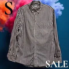 「即日発送」S UNIQLO茶色と白のストライプ ボタンダウンワークシャツ
