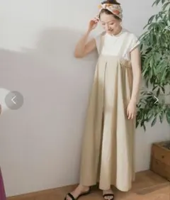 URBAN RESEARCH　リネンコットンタックワイドサロペット　ベージュ