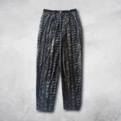vintage 総柄 テパード タックパンツ ベロア ブラック S 個性的 古着