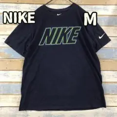 ナイキ 紺 半袖 Ｔシャツ ビッグロゴ 刺繍 ネオン Ｍ メンズ 夏【う287】