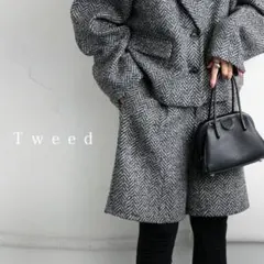 MN315新品﻿ antiqua ツイード ショートパンツ R ブラックミックス