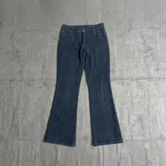 美品フレアデニムパンツLインディゴ美脚ストレッチY2Kレトロ韓国古着