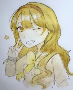 オリジナル 手描き アナログ イラスト 水彩紙 透明水彩 女の子